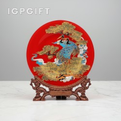 松鶴延年水晶玻璃擺盤