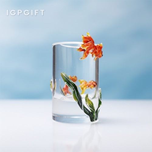 定製立體金魚水晶筆筒