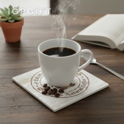 吸水石方形杯墊（白色木紋）