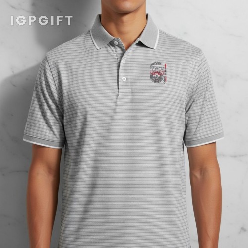 高性能舒適條紋高爾夫 Polo 衫