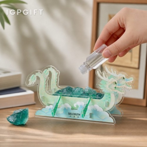 端午龍舟香薰晶石亞加力擺件禮盒