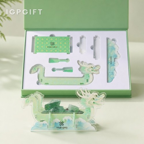端午龍舟香薰晶石亞加力擺件禮盒