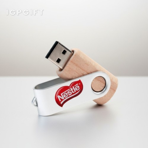 金屬旋轉木質USB閃存驅動器 - 8GB