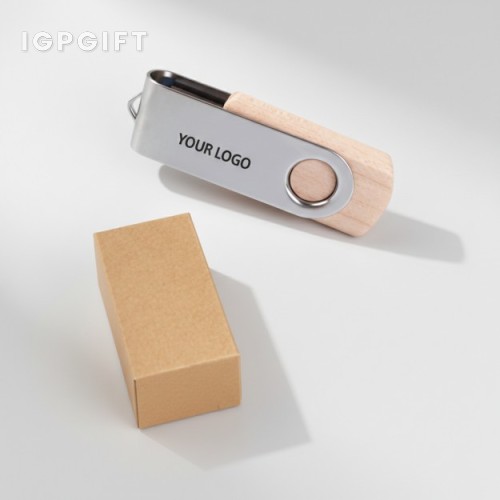 金屬旋轉木質USB閃存驅動器 - 8GB