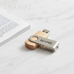 金屬旋轉木質USB閃存驅動器 - 8GB