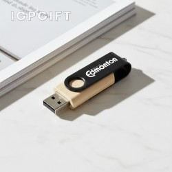 黑色金屬旋轉木質USB閃存驅動器 - 8GB