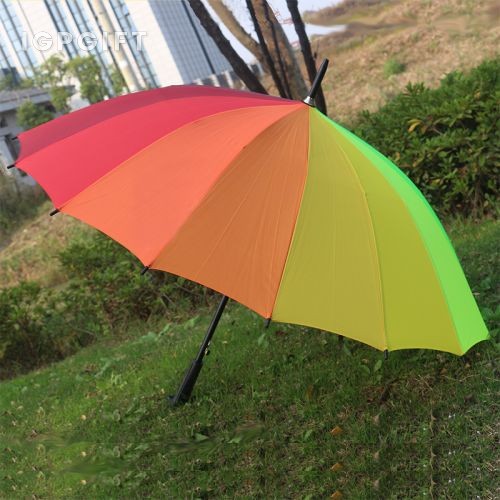 16骨彩虹直桿雨傘