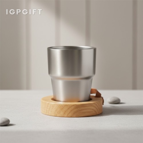 禪意不鏽鋼保溫杯 - 木質支架