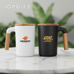 雅致陶瓷杯 - 木製把手款