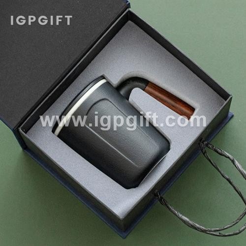 陶瓷帶蓋木柄馬克杯