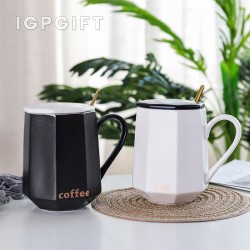 簡約風菱形帶蓋勺陶瓷杯