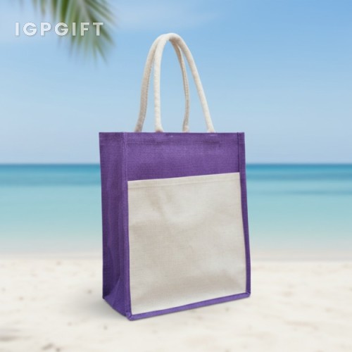 夏日海灘自然麻布手提袋