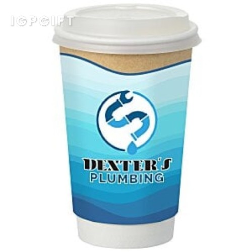 全彩 insulated 紙杯帶蓋 - 16 盎司 - 自然款