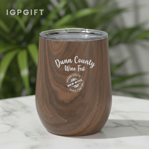 時尚雙層不銹鋼隨行酒杯 - 12盎司 - 木紋外觀