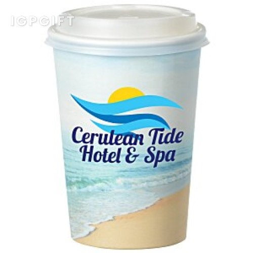 海邊全彩保溫紙杯（附蓋） - 16 盎司