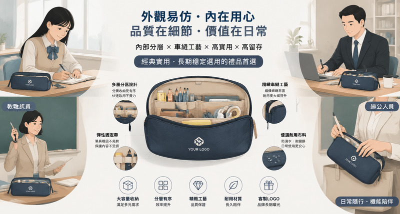 文具袋內部結構設計，插筆位網袋鬆緊帶實用解析